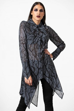 Killstar Eclipsa Button-Up Shirt Černé | ABPHCK-120