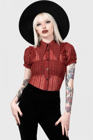 Killstar Elena's Choice Krajkové Collar Blouse [RED] Červené | COHUBQ-275