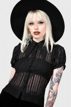 Killstar Elena's Choice Krajkové Collar Blouse [B] Černé | ANKZLW-679