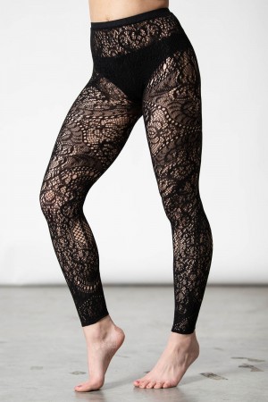 Killstar Empyrean Krajkové Leggings Černé | QLHZOT-073
