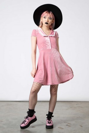 Killstar Every Mourning Collar Šaty [PASTEL PINK] Růžové | SNIMFV-374