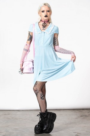 Killstar Every Mourning Collar Šaty [PASTEL BLUE] Blankyt | IZPJVC-302