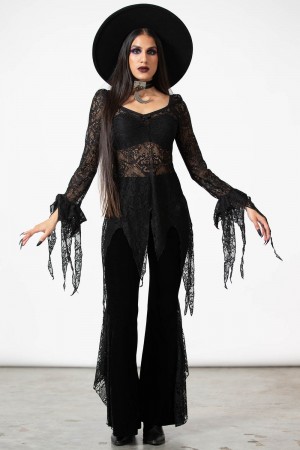 Killstar Faythe Krajkové Top Černé | NKVWAX-640