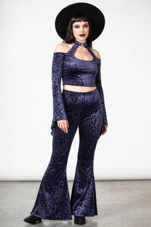 Killstar Felinology Crop Top [PLUM] Fialové | UKNAFL-608