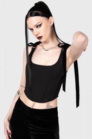 Killstar Flora Corset Top Černé | TEWHPK-295