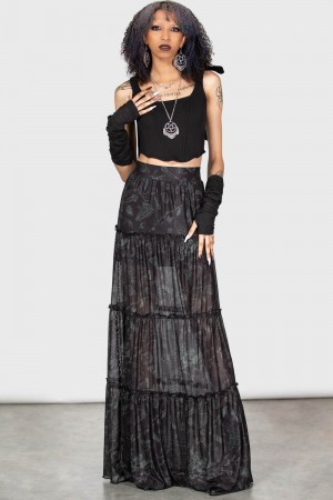 Killstar Ghosted Woods Maxi Skirt Černé | BCZDPQ-093