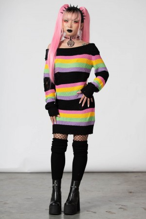 Killstar Good Vibes Knit Svetrové Šaty Rainbow | ZCQTMB-632