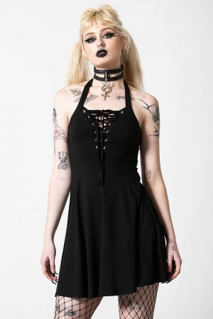 Killstar Gothica Halter Šaty Černé | GPHYFX-573