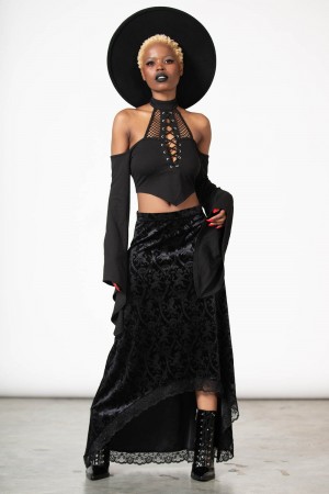 Killstar Grailed Maxi Skirt [B] Černé | DFZKNR-608
