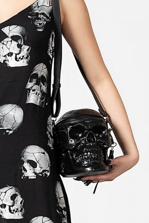 Killstar Grave Digger Skull Handbag [B] Černé | HPSQNZ-952