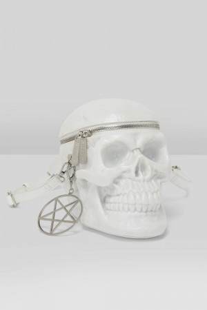 Killstar Grave Digger Skull Handbag [PEARL] Bílé | LOHDYS-734