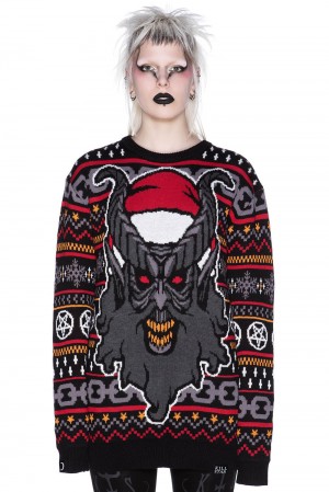 Killstar Hail Santa Knit Svetrové [LTD] Černé | ESIOCU-038