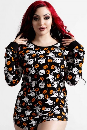 Killstar Haunted Pumpkin Long Sleeve Top Černé | LMTIQC-412