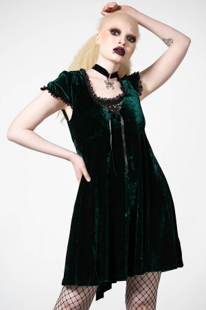 Killstar Heather Babydoll Šaty [EMERALD] Zelene | MZPGLY-695