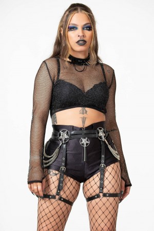 Killstar Hellia Fishnet Top Černé | UXOMGI-701