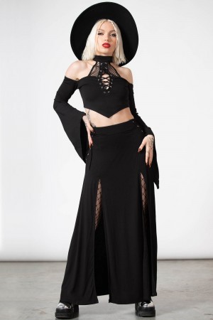 Killstar Hellverina Split Maxi Skirt Černé | UIKPYA-198