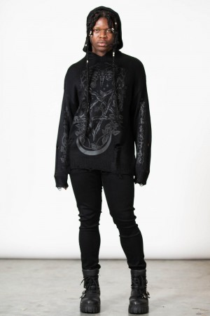 Killstar Hyperion S Kapucí Knit Svetrové Černé | NQZLGP-571