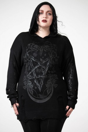 Killstar Hyperion S Kapucí Knit Svetrové Černé | YJUBKT-243