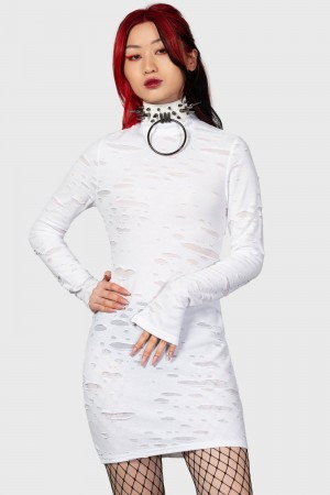 Killstar Illuminated Demon Long Sleeve Šaty Bílé | NXKRMO-591