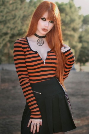 Killstar Izora Žebrovaný Top [PUMPKIN] Oranžové | YQKHWS-605