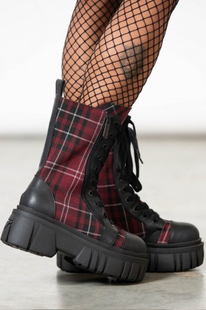 Killstar Kick The Bucket Boots [BLOOD TARTAN] Červené | ICFZXD-470