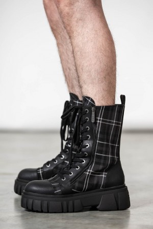 Killstar Kick The bucket Boots [ASH TARTAN] Šedé | XTAHLS-293