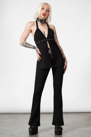 Killstar Krypteria Zip Bell Bottoms Černé | TFNUIW-035