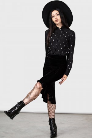 Killstar Little Storm Cloud Midi Skirt Černé | DOSRNW-481