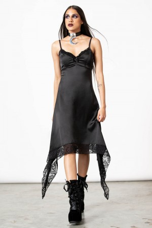 Killstar Loya Satin Maxi Šaty Černé | FQNWHX-291