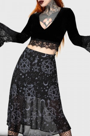 Killstar Luella Bias Midi Skirt Černé | AQFJXZ-721