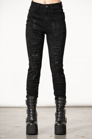 Killstar Lyfe Line Patch Jeans Černé | SPMGIZ-845