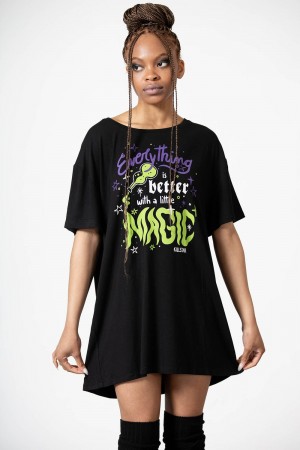 Killstar Magic Rest T-Shirt Šaty Černé | YNCWID-873