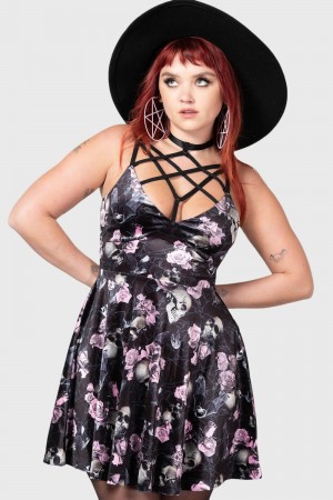 Killstar Magica Skater Šaty [BLACK/PINK] Růžové | XAURPC-684