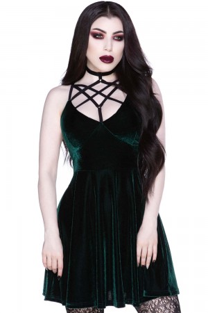 Killstar Magica Skater Šaty [EMERALD] Zelene | IDZUPT-652
