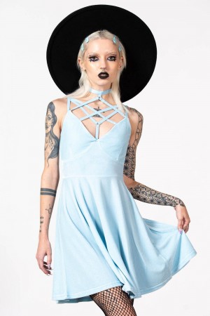 Killstar Magica Skater Šaty [PASTEL BLUE] Blankyt | IPTFMZ-840