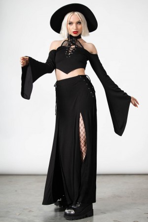 Killstar Maidenhead Cold Shoulder Top Černé | UWFJXK-657