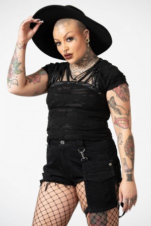Killstar Malicia Krajkové-Up Top Černé | TMJBAW-964