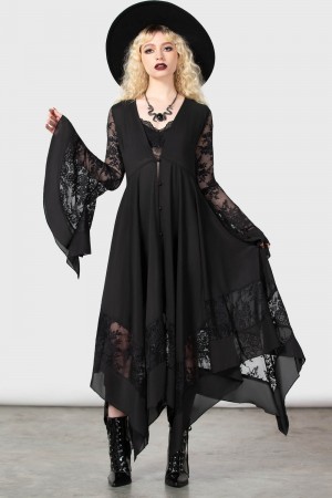 Killstar Misty Night Maxi Šaty Černé | YTPEHA-901