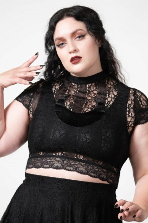Killstar Moon Rays Krajkové Crop Top Černé | TQVCYM-286