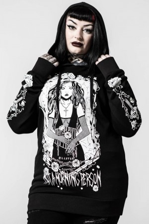 Killstar Morning Longline Hoodie Černé | HQXDZP-731