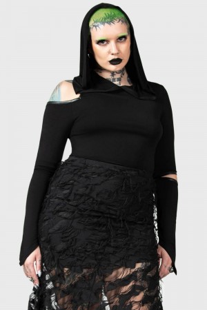 Killstar Morwen S Kapucí Top Černé | VYUWRA-918