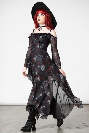 Killstar Mystic Meadow Mesh Maxi Šaty Černé | CWFRSB-519