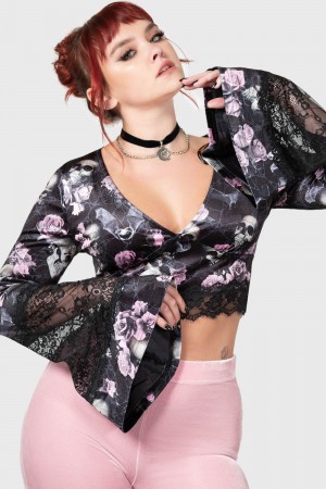 Killstar Naomi Long Sleeve Top [BLACK/PINK] Růžové | LSZPQC-693