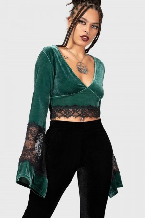 Killstar Naomi Long Sleeve Top [GREEN] Zelene | UYHGNV-534
