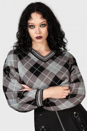 Killstar Nasiv Argyle Knit Top Šedé | OQYSGZ-213