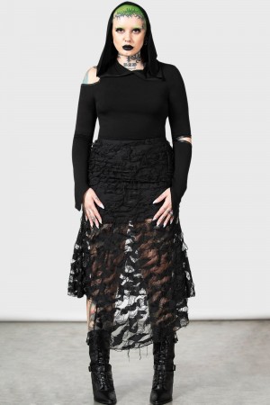 Killstar Nightdew Midi Skirt Černé | YFKRTX-418