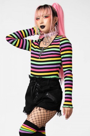 Killstar Nikiko Žebrovaný Long-Sleeve Top Rainbow | QTGXVS-812