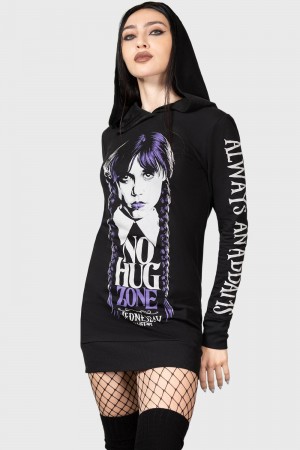 Killstar No-Hug Zone Longline Hoodie Černé | DXJVBC-017