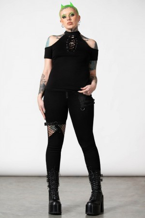 Killstar No Secrets Cap Sleeve Top Černé | PMJKDB-782