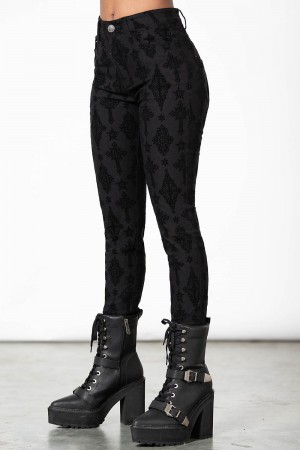 Killstar Nora Flocked Trousers Černé | IWKQNS-316